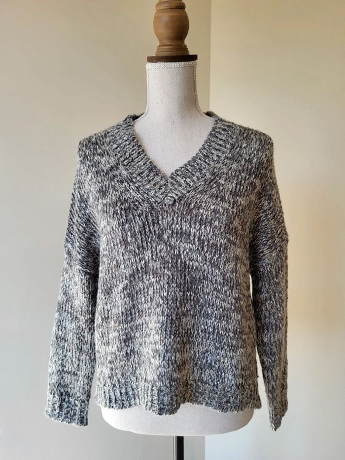 Pull col V gris beige chiné Springfield Taille S ou 36 - photo numéro 2