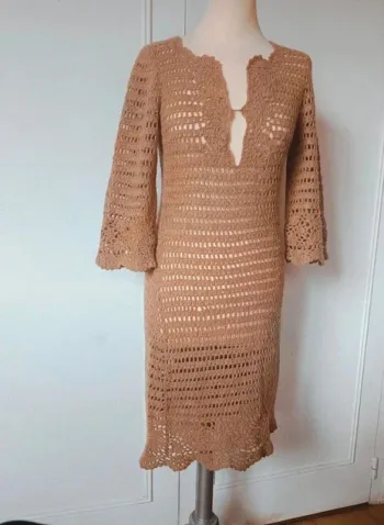 💎Robe femme maille coton beige fil doré MNG casual sportswear t sm 36 38 design look