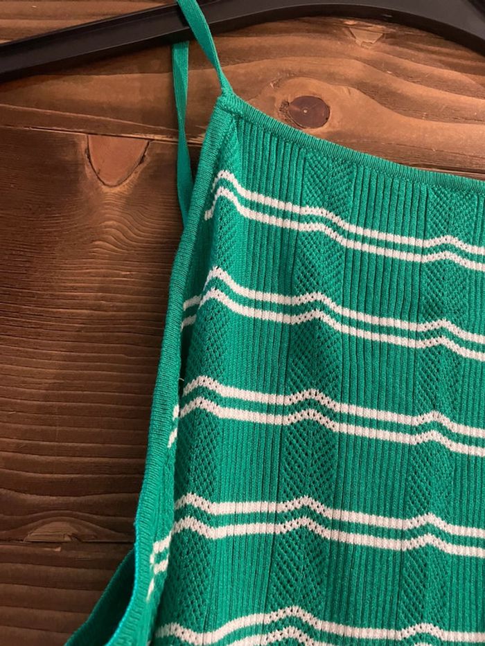 Top été en maille légère marinière vert et blanc - photo numéro 2