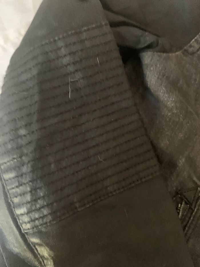 Veste en jean noire Ikks brillant manches similicuir taille 36 - photo numéro 4