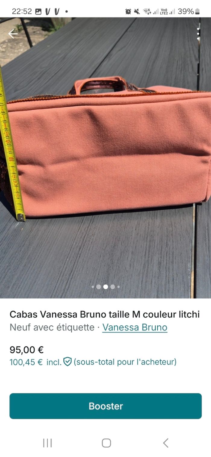 Cabas Vanessa Bruno taille M couleur litchi - photo numéro 3