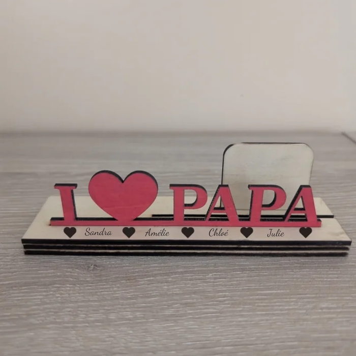 Support photo "I ❤️ PAPA" personnalisé – bois gravé – idée cadeau Fête des Pères - photo numéro 4