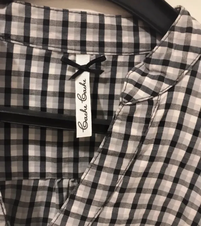 Haut tunique femme chemise cache cache noire gris à carreaux taille 2 - photo numéro 4