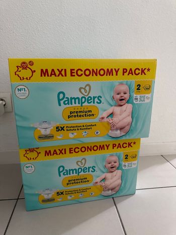 Lot 2 cartons Pampers premium protection taille 2