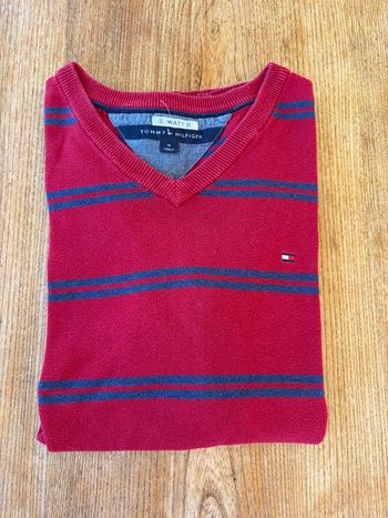 Pull Tommy Hilfiger homme M rouge rayé col V coton