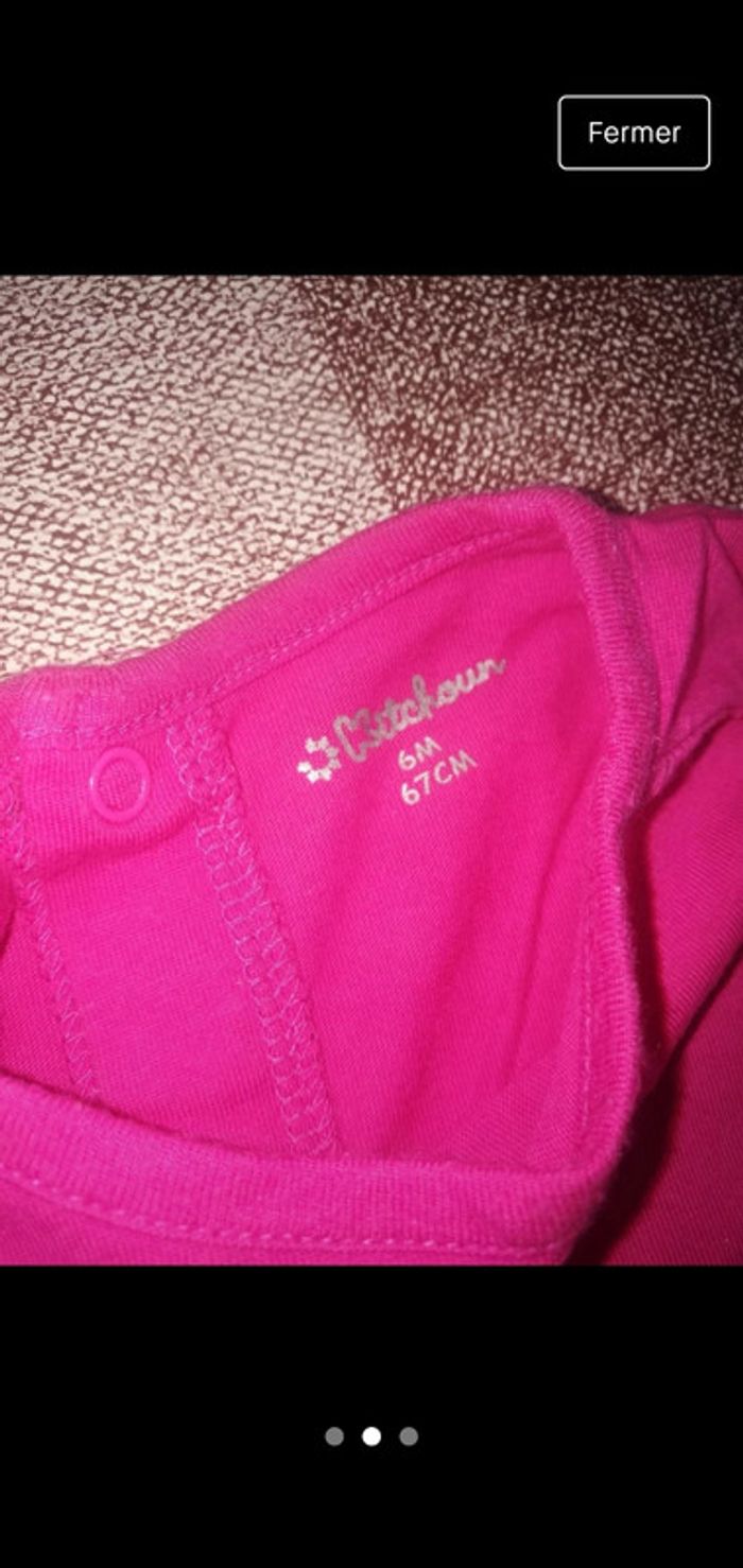 Tee shirt 6 mois rose manches courtes kitchoun - photo numéro 2