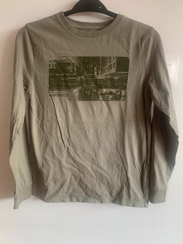 Tee Shirt maillot manches longues kaki imprimé 12 ans