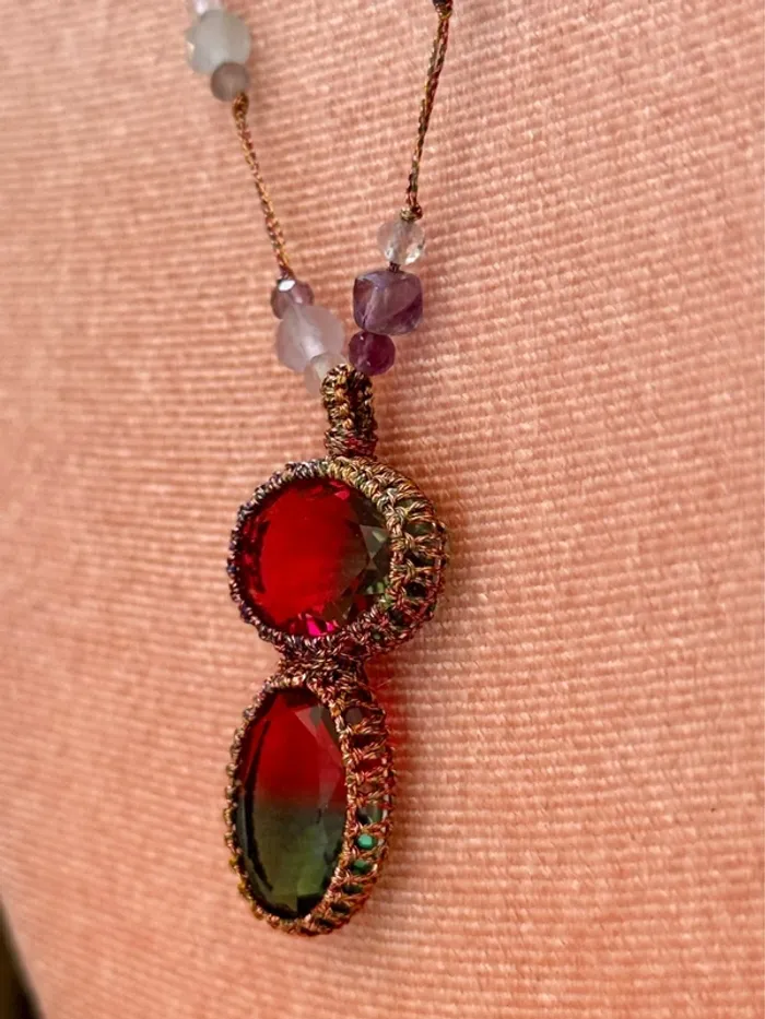 Collier habaha paris réglable perles améthyste jade et pavés roses foncés perles d’eaux - photo numéro 5