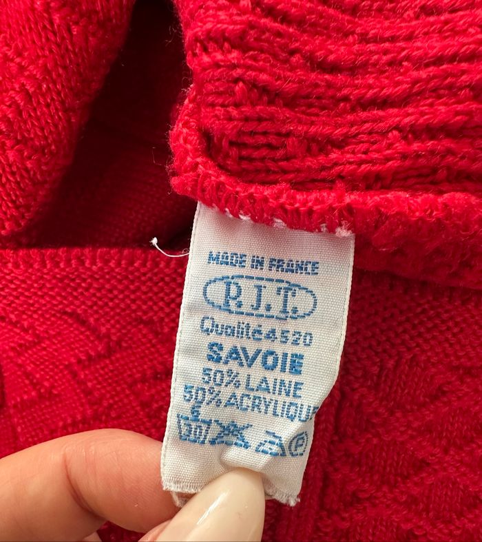 Cardigan en maille tricotée patchwork rose rouge Vintage T38 M - photo numéro 8