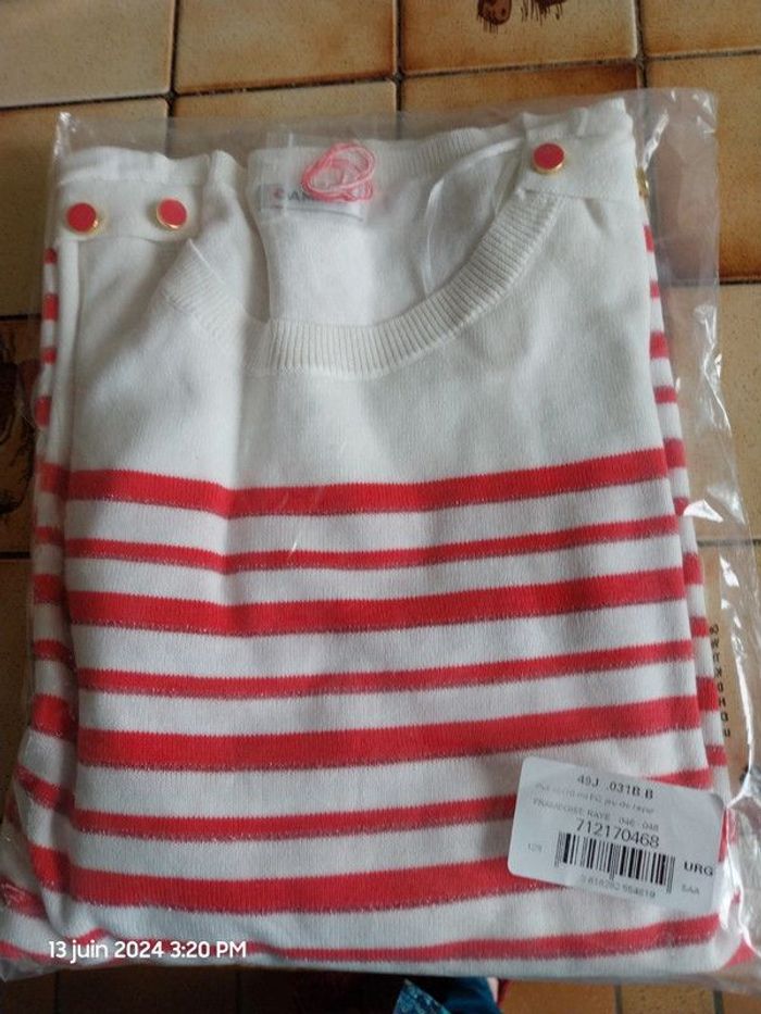 Rayé Framboise - Pull Marinière rayures brillantes – rayé framboise - 46/48 - Damart - photo numéro 4