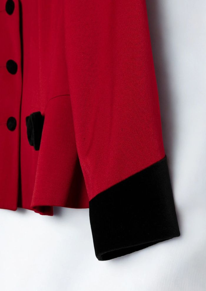 Veste tailleur rouge et noire bi matière • Red and black two-tone blazer Taille M - photo numéro 6