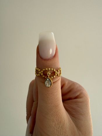 Bague acier inoxydable goutte transparente 