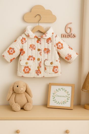 Manteau molleton épais fleuri et turban sergent major fille 6 mois 🎀
