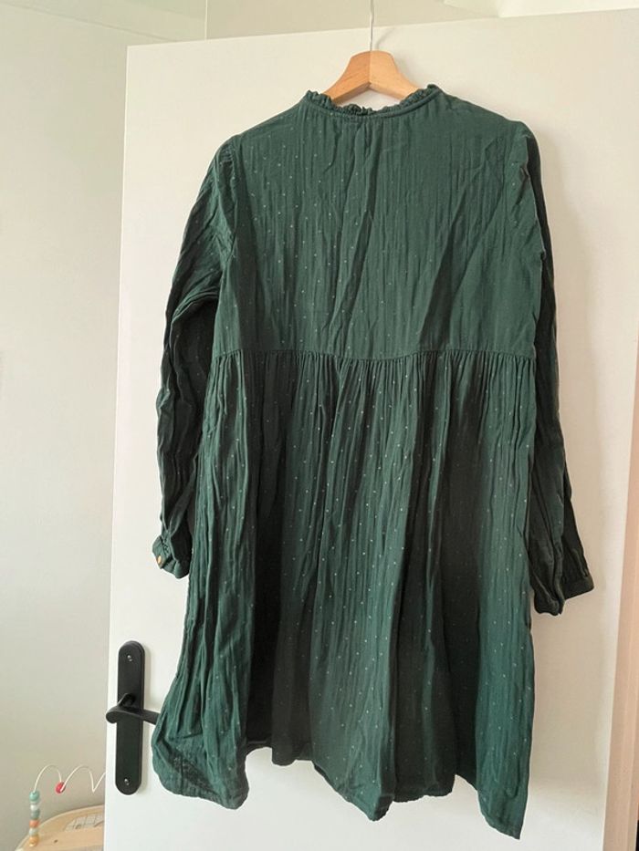 Robe vert à pois dorés en gaze de coton de maternité grossesse allaitement Vertbaudet 42 - photo numéro 3