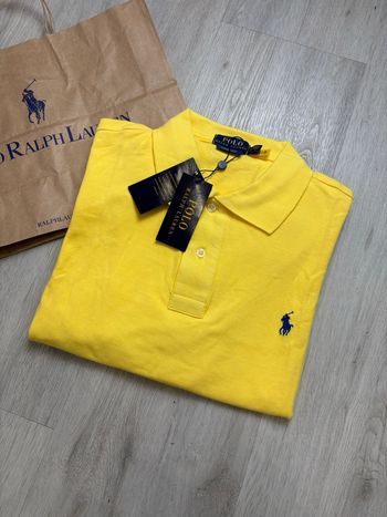 Polo By Ralph Lauren jaune logo brodé bleu foncé- Taille XL