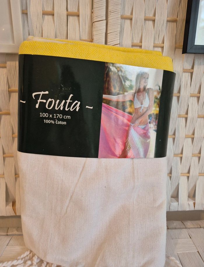 💕jolie Fouta neuve / Drap de plage 100% coton jaune et rose💕 - photo numéro 3