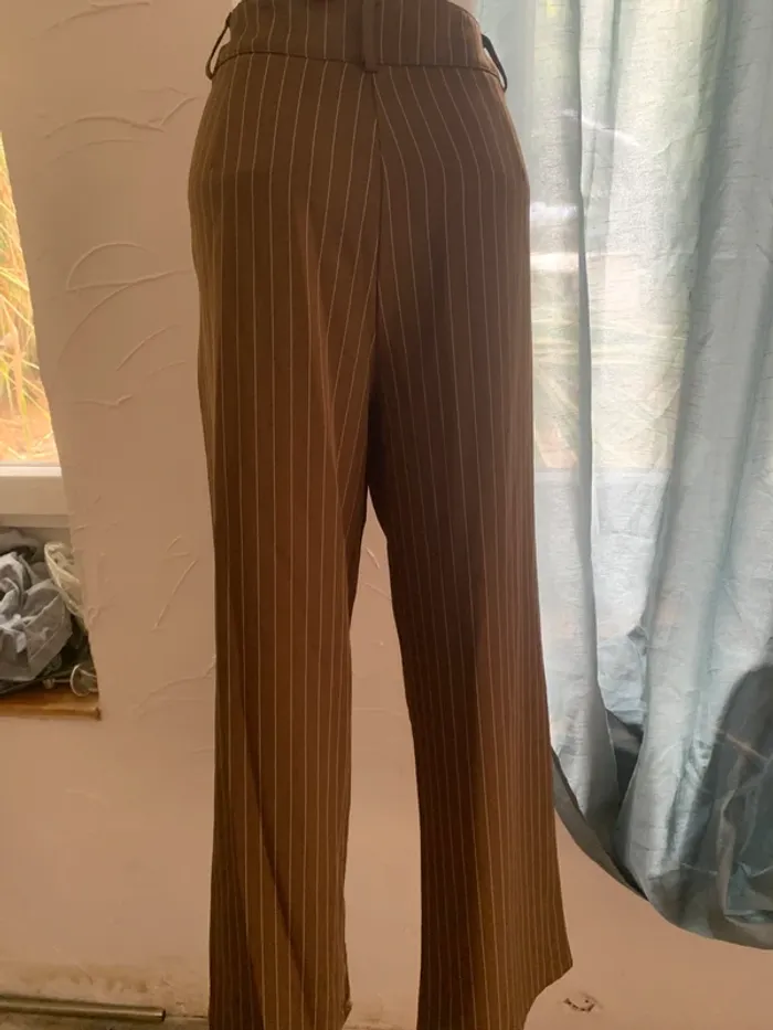 Pantalon SHEIN taille L jambe large rayé marron - photo numéro 6