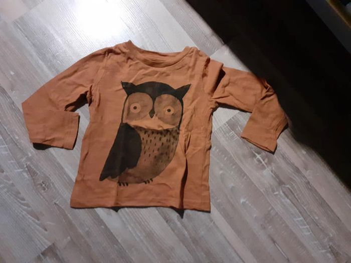 tee shirt camel manches longues motifs chouette monoprix fille