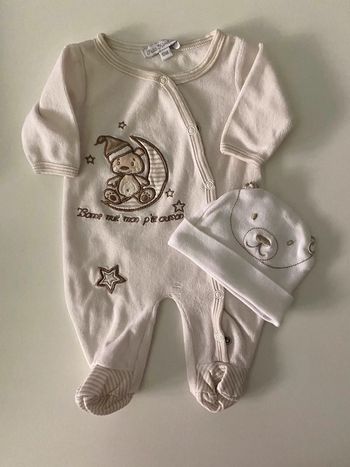 Pyjama velours avec son bonnet naissance
