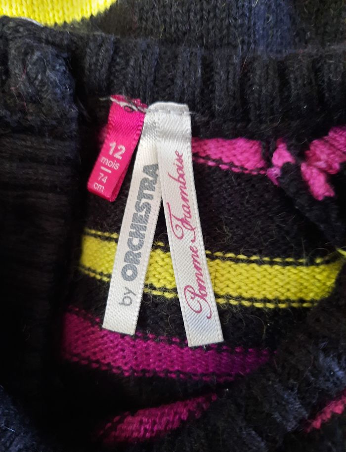 Robe-pull courte noire/vert/rose rayée Orchestra 12 mois - photo numéro 4