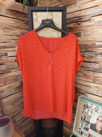 Blouse fluide légère orange motif libellule