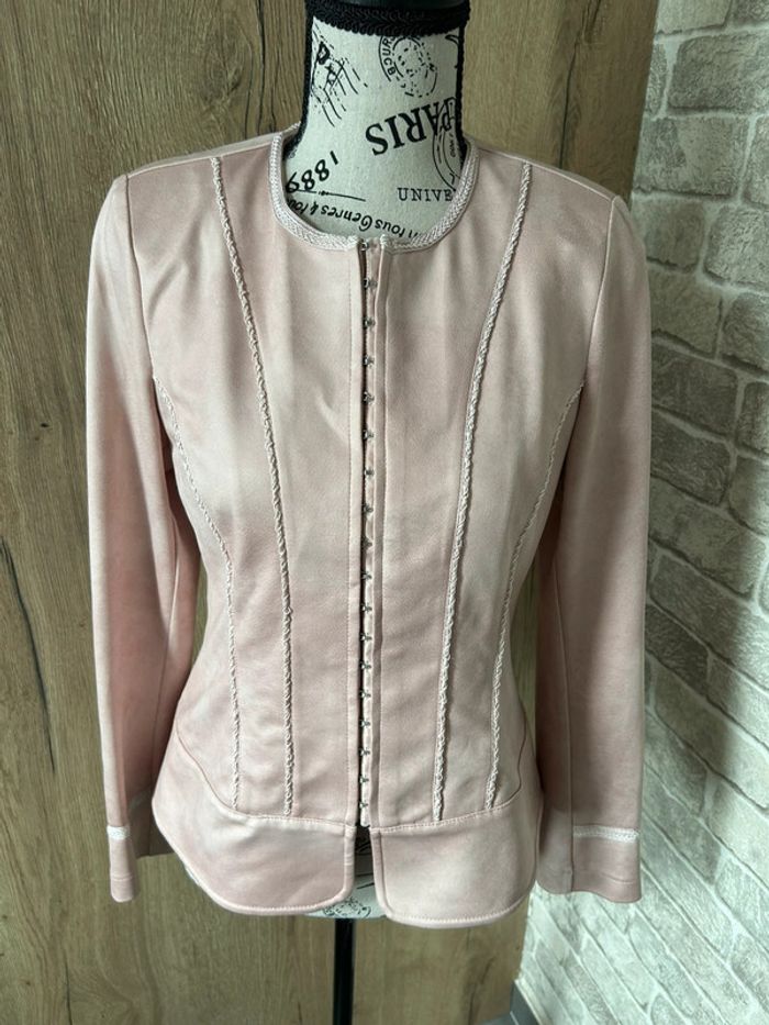Veste cintrée vintage satinée rose poudré taille 38 - photo numéro 5