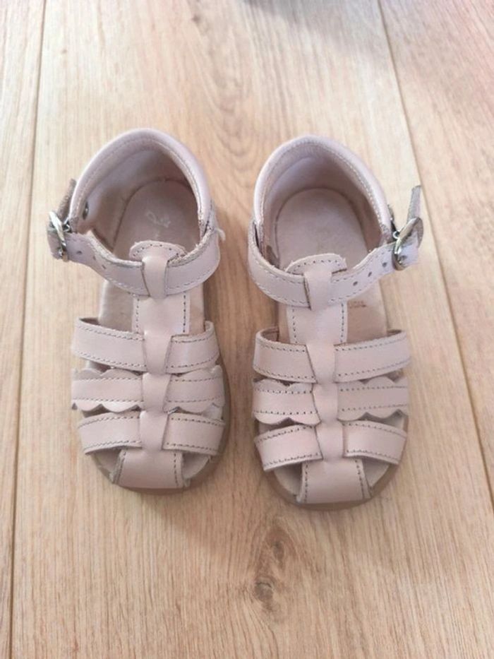 Paire de sandales cuir rose pâle Jacadi - Taille 21 - photo numéro 2