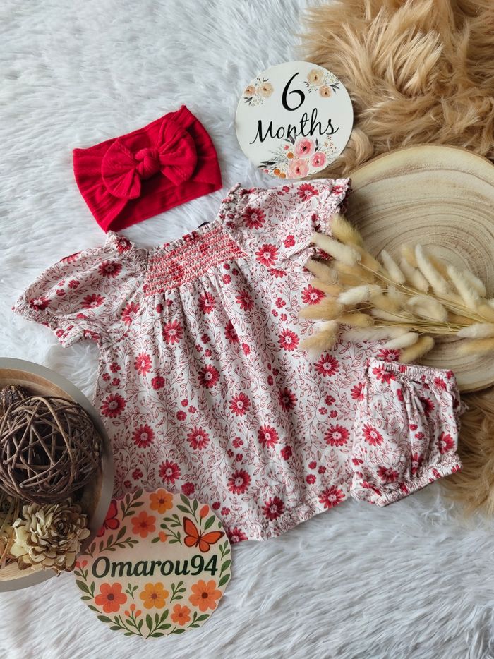 Robe fleurie et son bloomer sergent major fille 6 mois 🎀