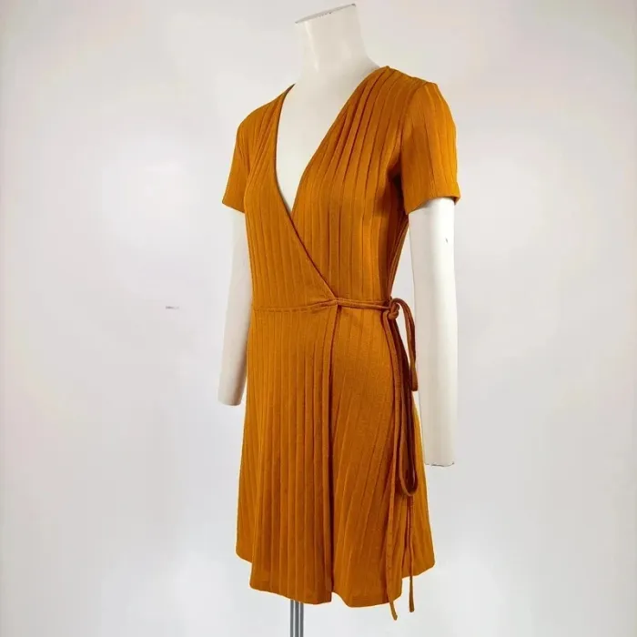 robe portefeuille jaune moutarde trafaluc - cache coeur cotelée - taille S - A312 - photo numéro 2