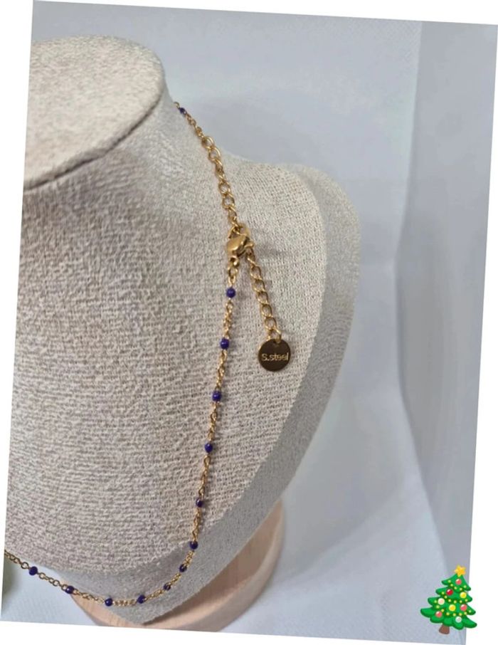 Collier ras du cou Dorée perles Violettes violet  🌸 en acier inoxydable - NEUF - photo numéro 5