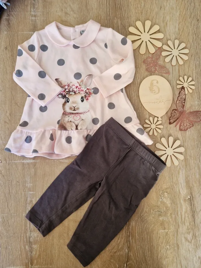 Ensemble t-shirt a motifs et legging rose bébé fille 6 mois