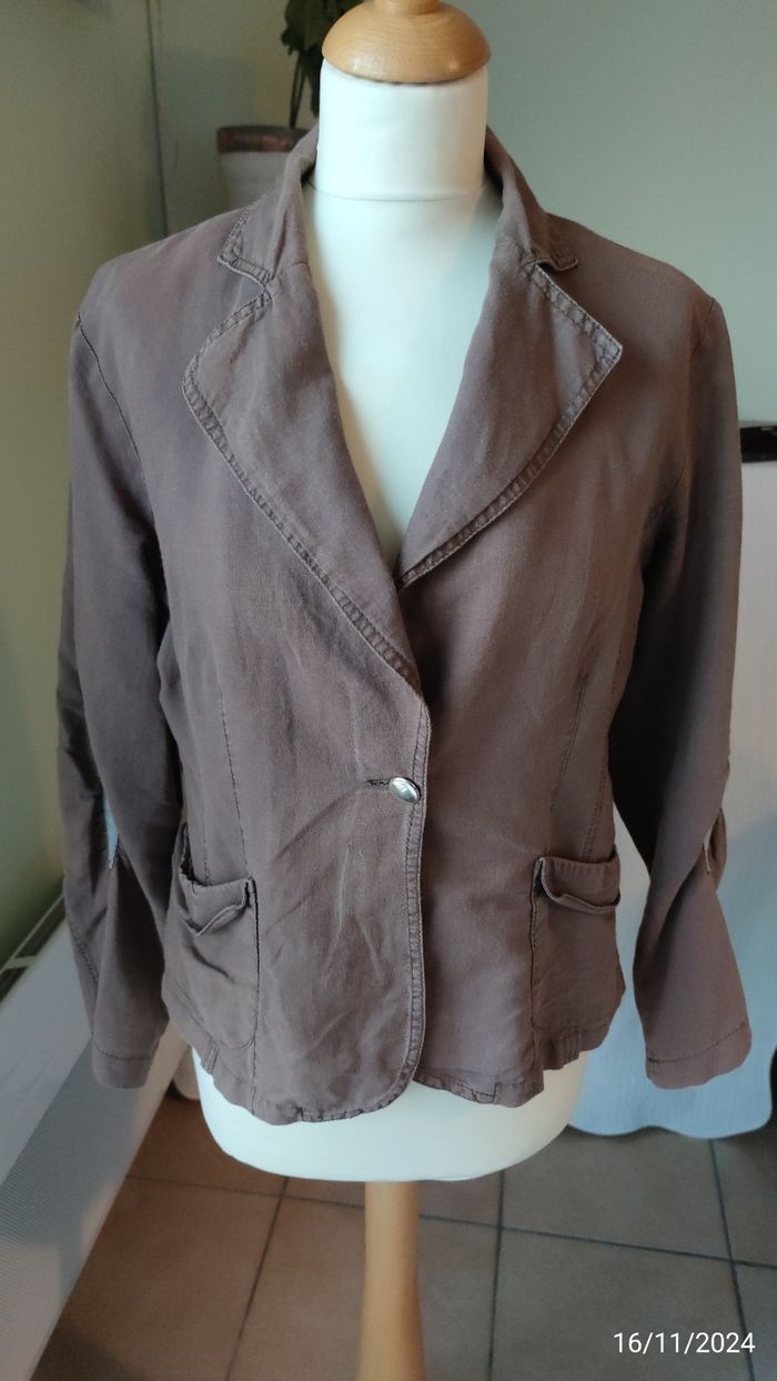 Blazer marron en lin et coton T38 - photo numéro 2