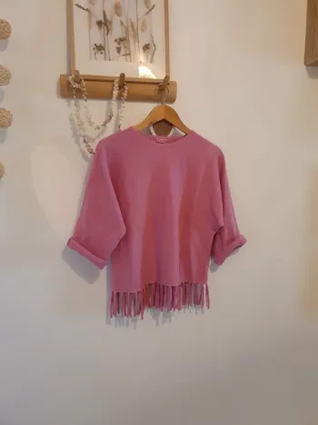 Pull franges rose vintage