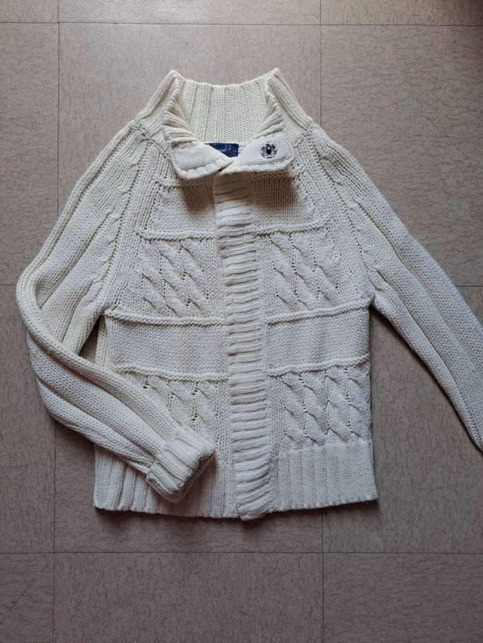 Gilet grosse maille fille blanc / T. 8 ans / " MOTOR ONE "