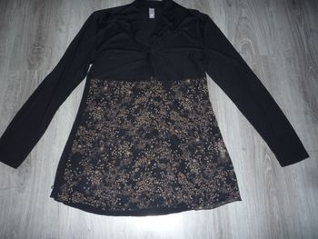 BLOUSE ML NOIRE ET MOTIFS MARRON "LADY CAPTAIN" - TAILLE 42 - n°02