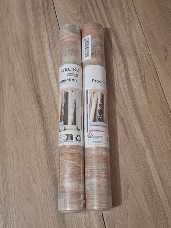 Lot 2 rouleaux papier peint autocollant mur et meuble chambre salle de bain bois marron gris