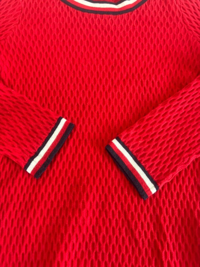 Sweat manche 3/4 Tommy Hilfiger brodé rouge col bleu blanc rouge - photo numéro 4