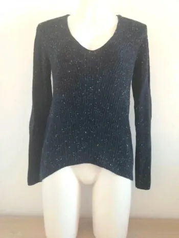 Pull col V en maille manches longues marine 34 Yessica C&A