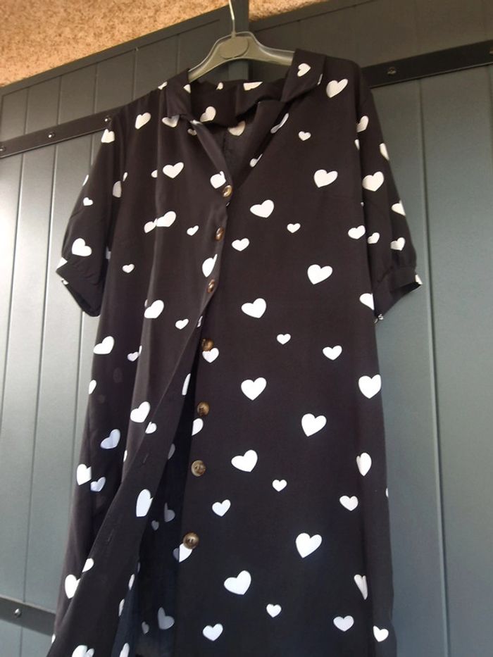 Robe chemise noir a motif cœur - photo numéro 4