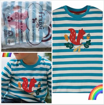 Tee-shirt de la marque Frugi modèle Frugi and National Trust Woodland Wanders Aspen Top coloris Réal Breton Squirel taille 6/7 ans Neuf