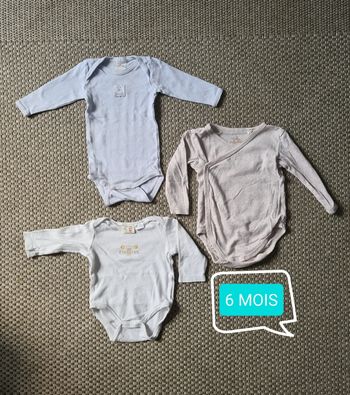 Lot de 3 bodies manches longues - 6 mois