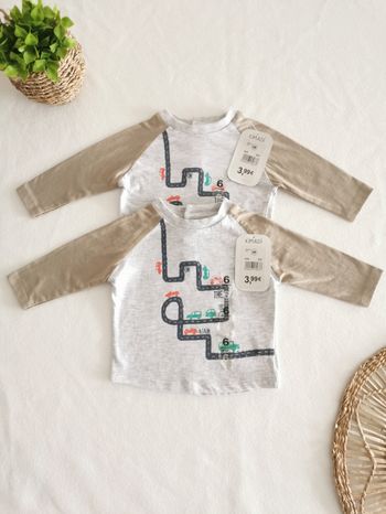 2 tee-shirts jumeaux gris chiné voitures Kimadi 6 Mois