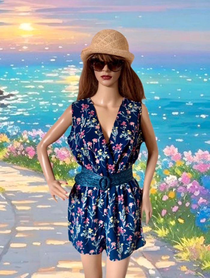 🌸🌿Combi-short marine fleurie coachella boho chic summer festival multicolor floral playsuit🌿🌸
