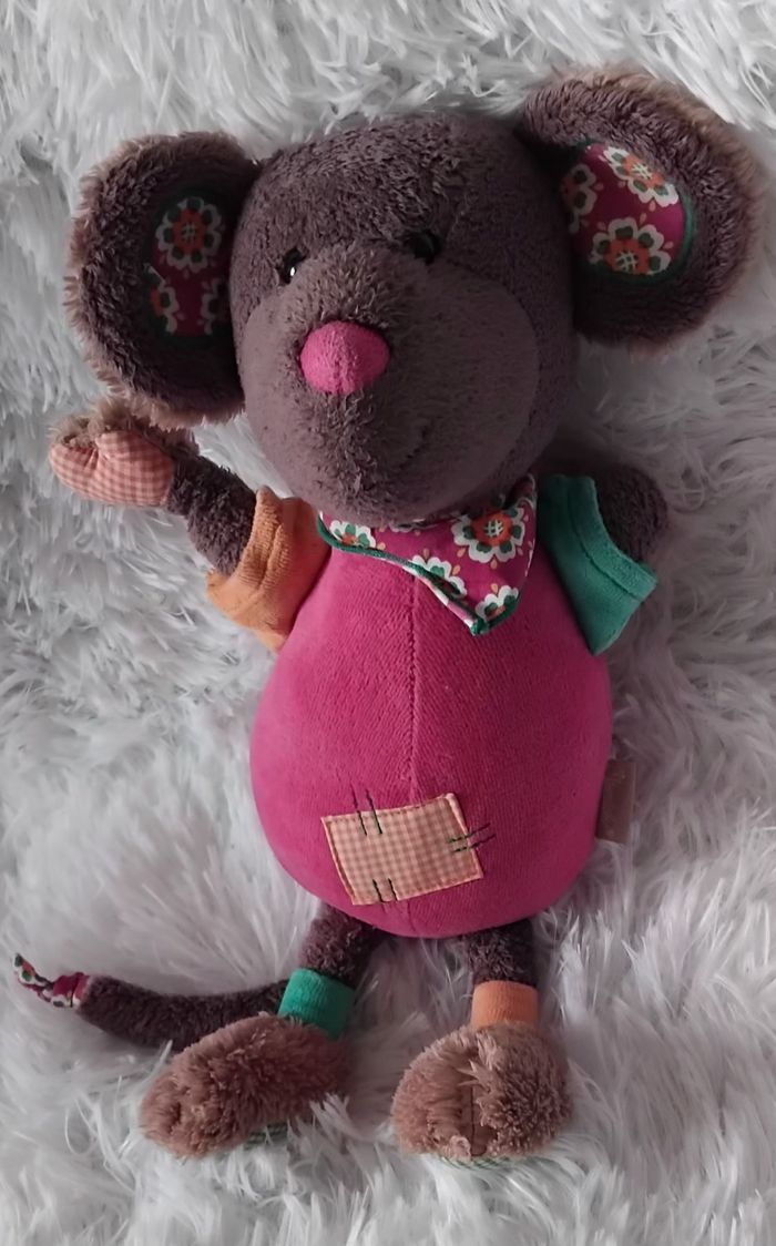 Doudou peluche Souris grise ,rose,beige - Fleuris - Sterntaler