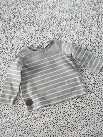 T-shirt bébé manches longues rayé vert sauge – NPO Baby – 12 mois / 74 cm – style marin