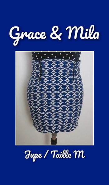 Mini-jupe ethnique bleu roi noir blanc Taille M Grace & Mila