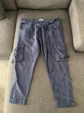 Pantacourt bleu en lin et coton Kaporals