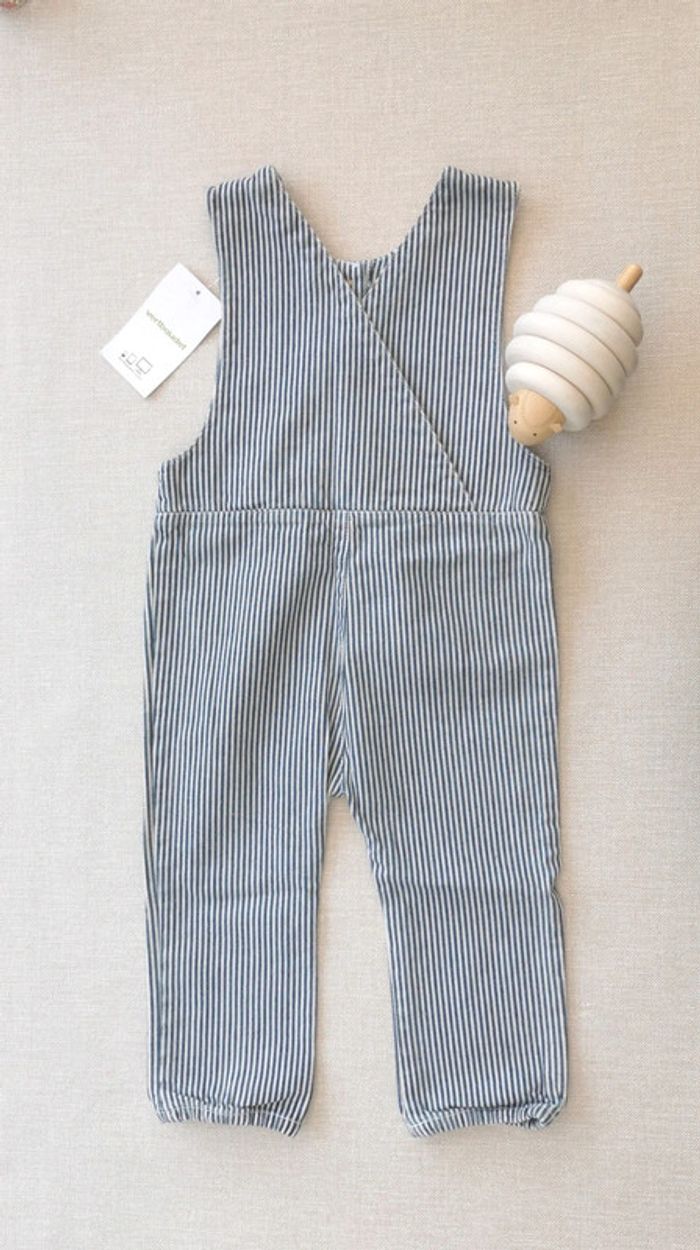 🌼Salopette neuve étiquetée Vertbaudet 2 ans coton mixte rayures marine/écru 🌊 - photo numéro 5