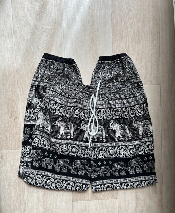 Pantalon mixte thaïlandais noir et blanc motifs éléphants et taille élastique - (S/M) - photo numéro 2