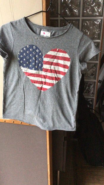 Tee-shirt gris cœur drapeau américain 11/12 ans